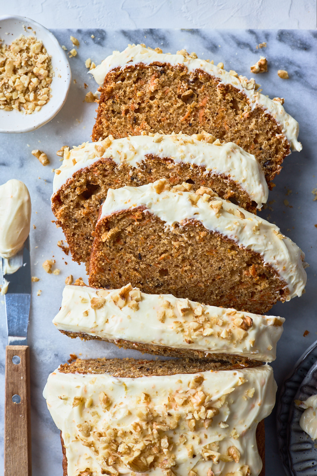 Carrot Cake Loaf sliced and ready to serve
