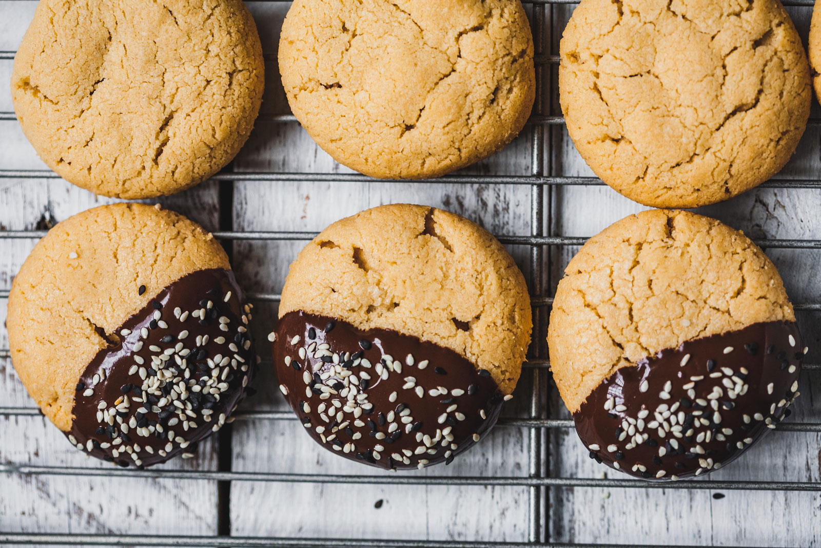 Chocolate Dipped Tahini Shortbread Cookies