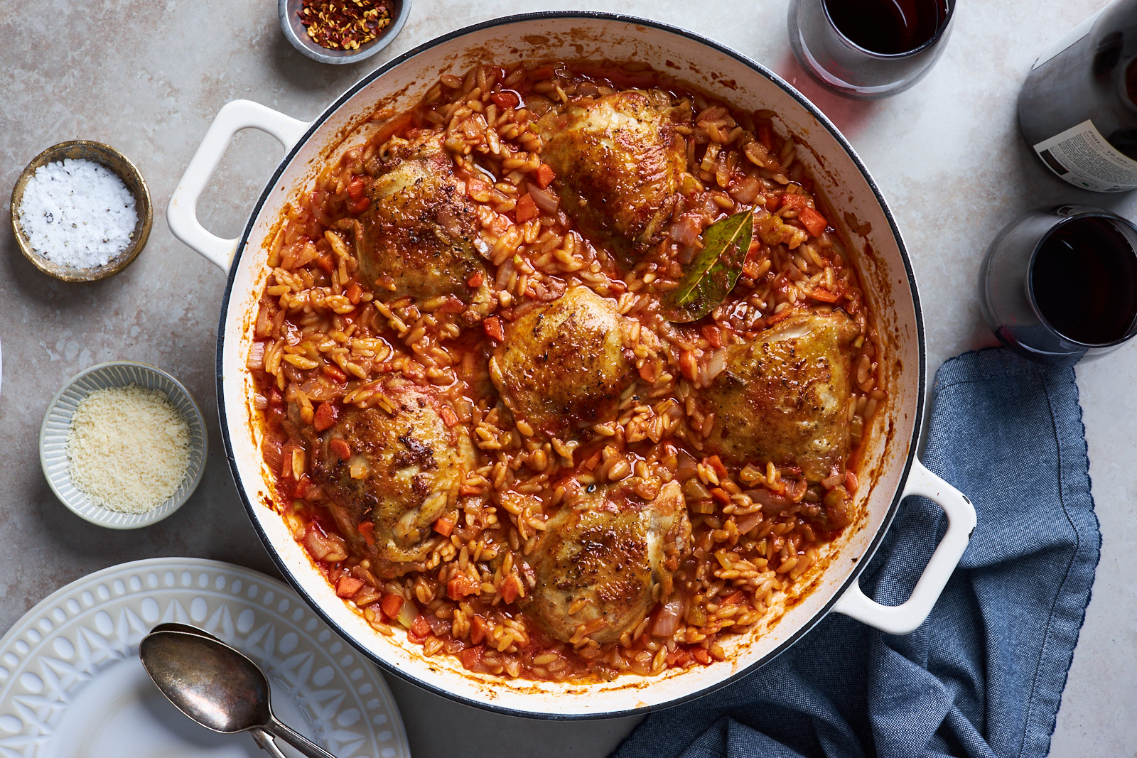One-Pan Spicy Chicken Thighs with Orzo Recipe