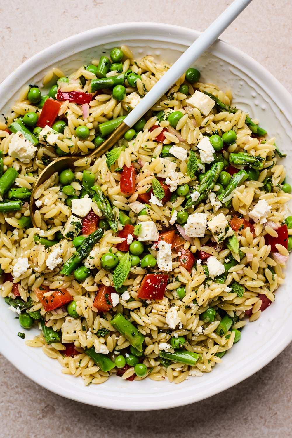 Orzo Pasta Salad in a white bowl