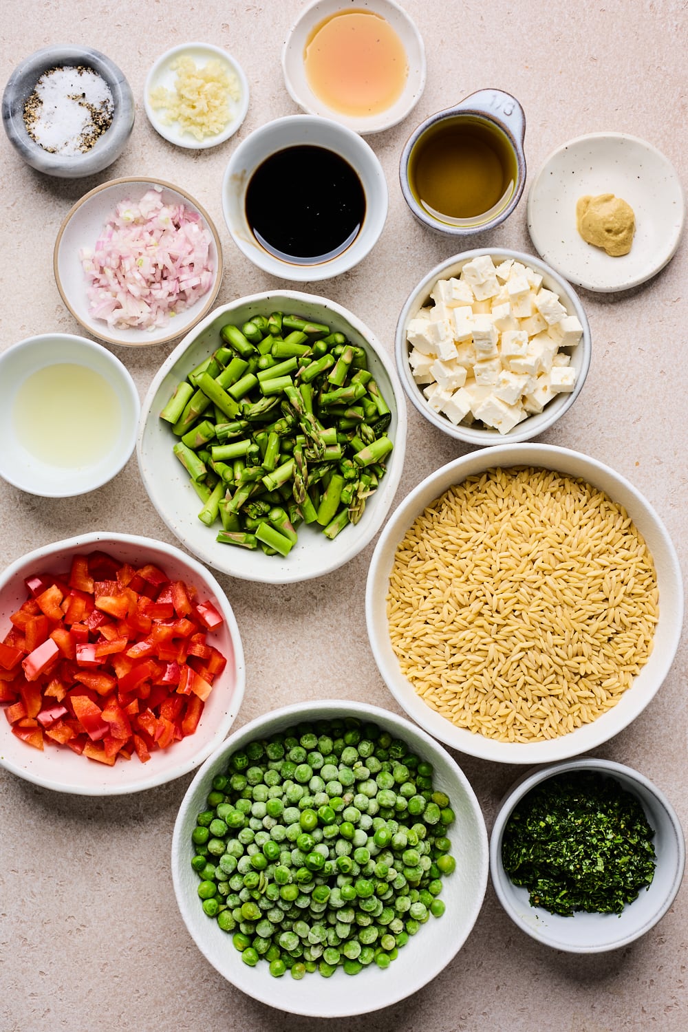 Orzo Pasta Salad ingredients all visible