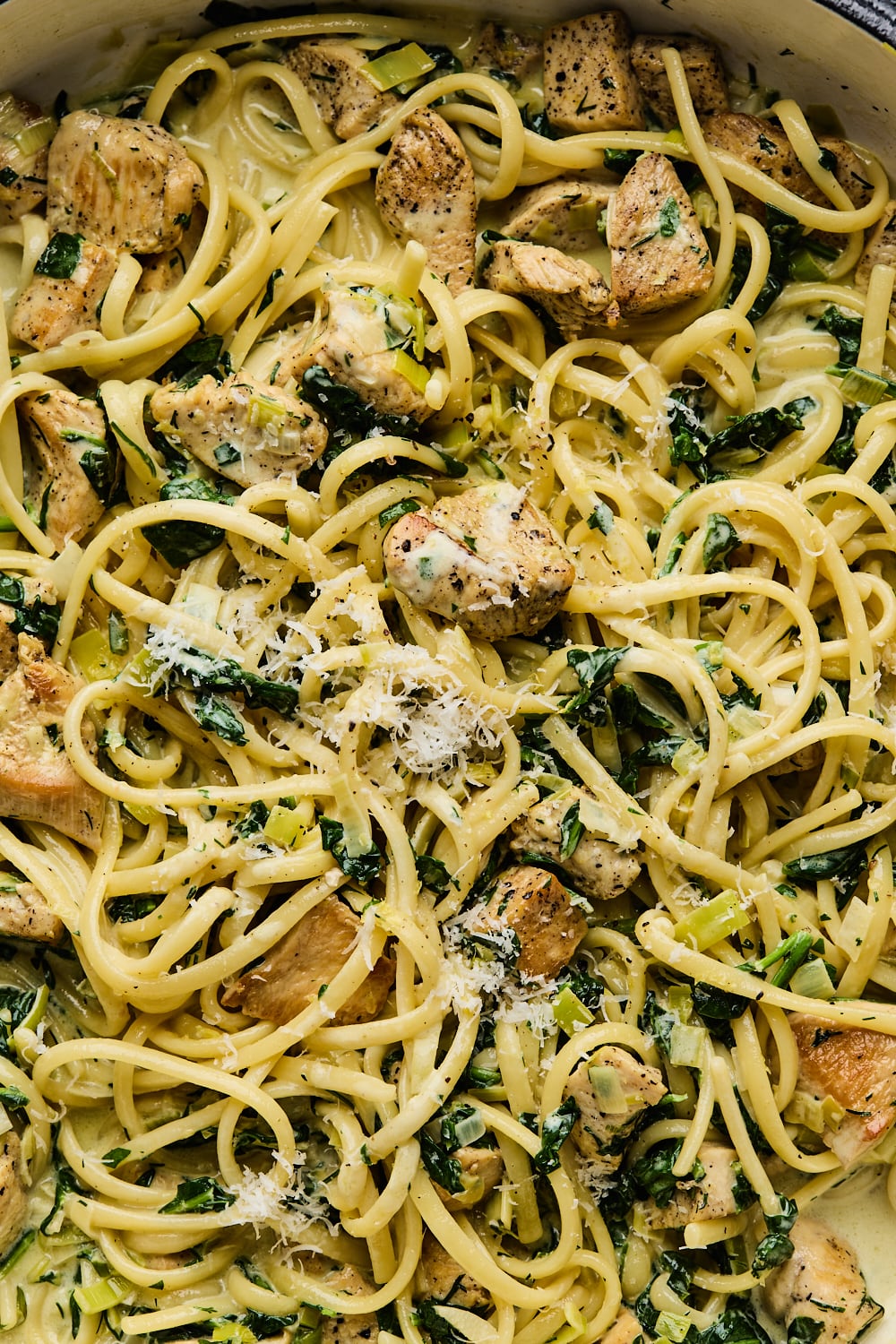 Creamy Chicken and Spinach Pasta Close Up