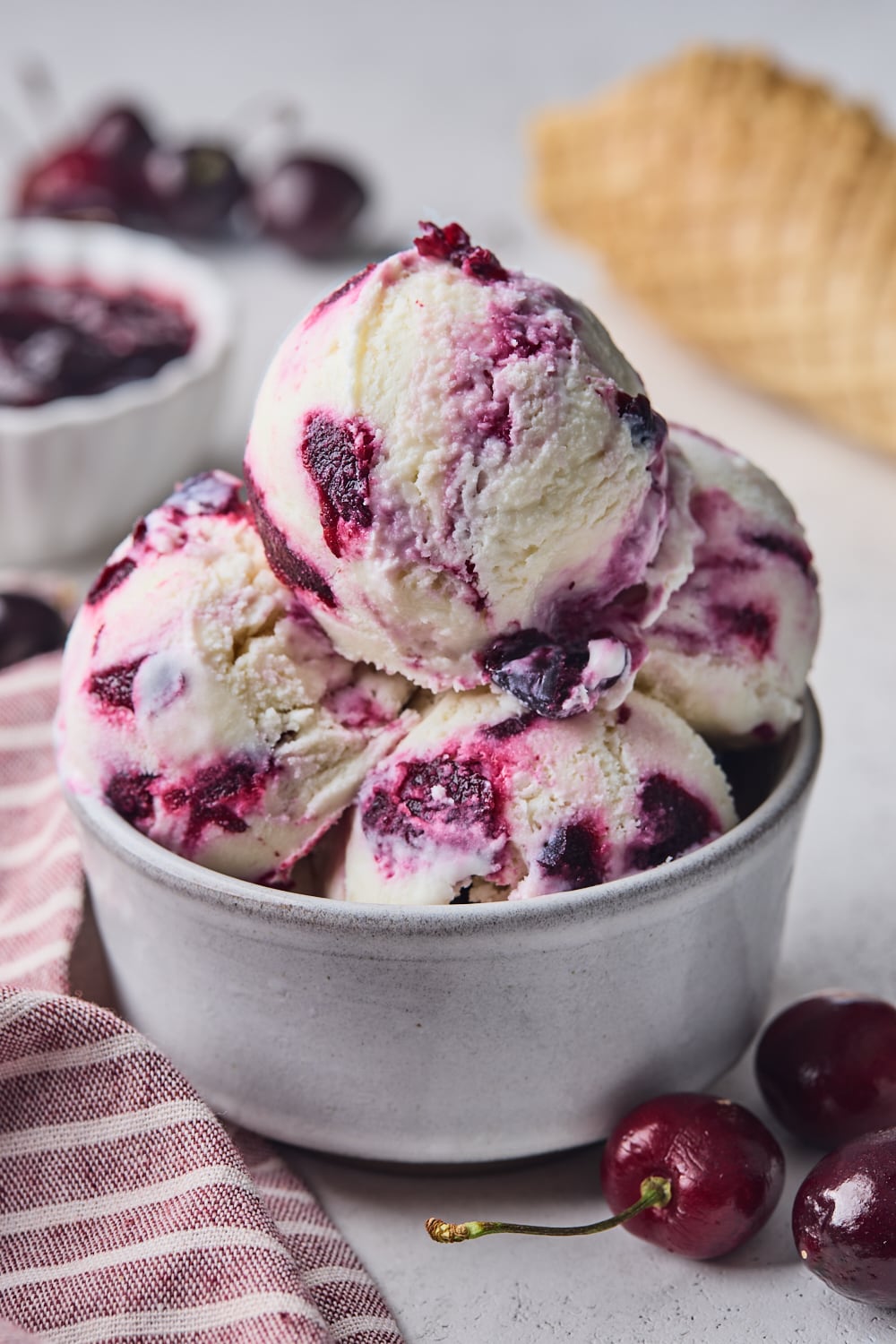 No Churn Cherry Ice Cream Scooped up high