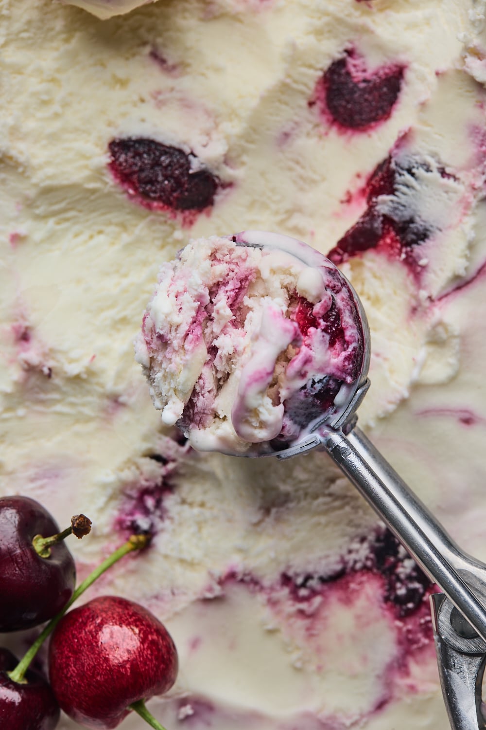 A Scoop Of No Churn Cherry Ice Cream Close