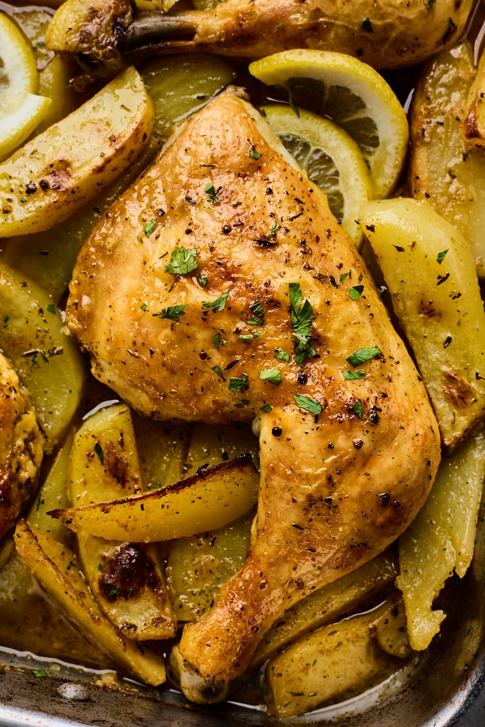 One Pan Greek Lemon Chicken and Potatoes Macro Isolated