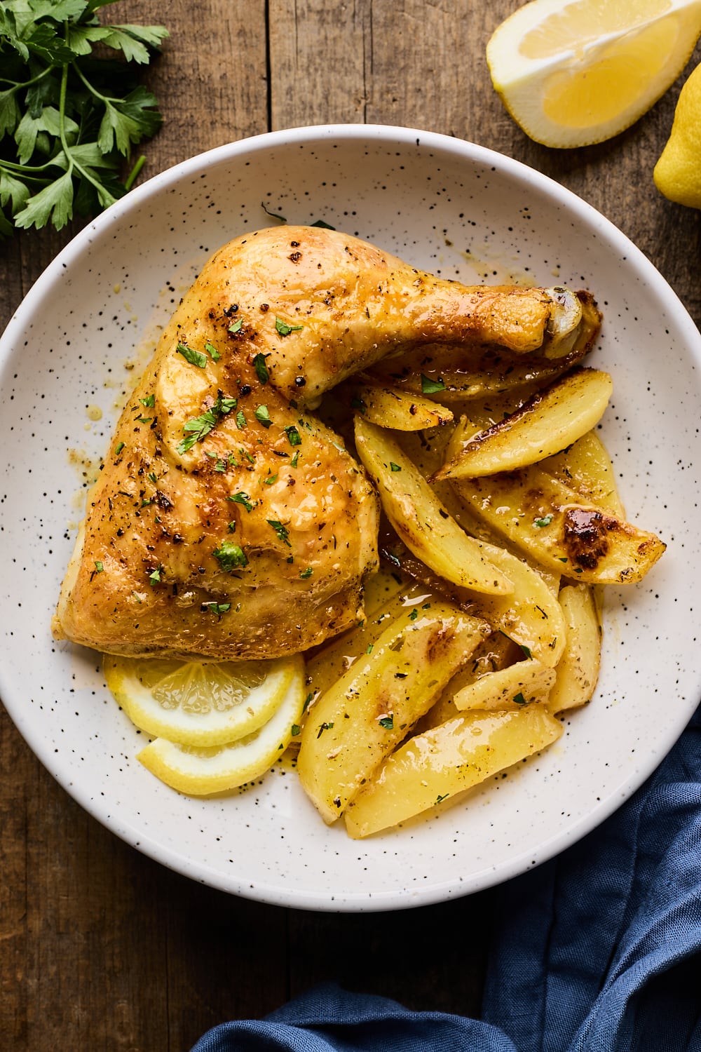 One Pan Greek Lemon Chicken and Potatoes served on a plate